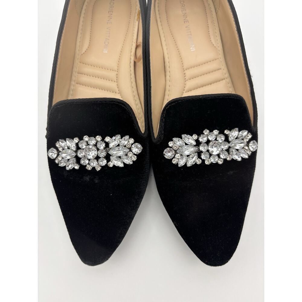 Adrienne Vittadini Palo Black Velvet Crystal Flats Loafers Size 8.5 - Picture 9 of 16